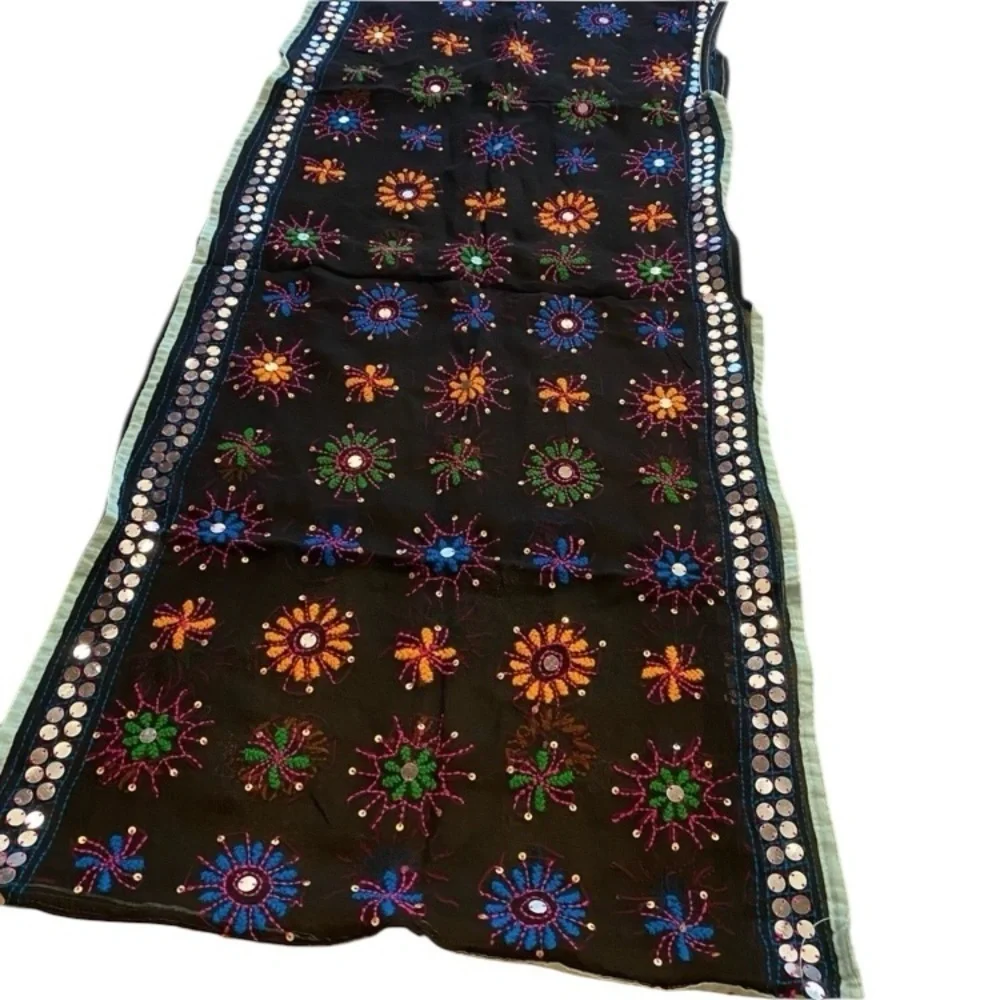 Anthropologie Raj Women’s Silk Infinity Scarf Embroidered Sequin Colorful New